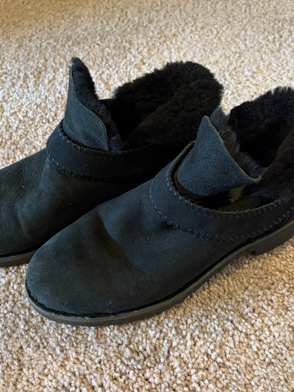 UGG Black Suede Shearling-Lined Slip-On Booties